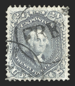 78, 24c Lilac, used, very well centered within uncommonly large margins, strong color, cancelled by a Free in circle, extremely fine 2009 PSE certificate (XF 90 SMQ $1,000.00
for a stamp with an ordinary cancel).