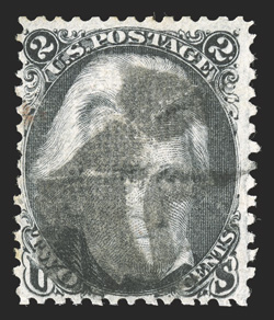 84, 2c Black, D grill, a rather well centered example of this rare grilled issue, clear grill impression, cut cork pmk., faint corner crease at top left, very fine appearance
an elusive stamp missing from most collections 2006 PF certificate