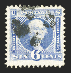 115 var., 6c Ultramarine, quadruple split grill, showing significant portions of grills in all four corners, wonderfully bright and fresh, well centered within large margins,
very fine while the splitting of two grills on one stamp occurs with