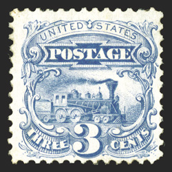 125, 3c Blue re-issue, fresh color, part original gum (certificate states traces of o.g. but it has far more gum than that), fine only 1,406 sold 1964 PF
certificate.