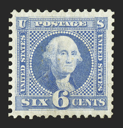 126, 6c Blue re-issue, a most impressive mint example of this very scarce and difficult value, rich vibrant color and a sharp impression, outstanding centering within
uncharacteristically large margins, full clean o.g. that has been lightly hing