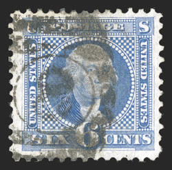 126, 6c Blue re-issue, very scarce used example, with uncommonly large margins, numeral 8 duplex cancel, small corner crease, very fine appearance 1974 PF
certificate.