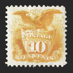 127, 10c Yellow re-issue, bright fresh color, nicely centered, part o.g., short perf at bottom right, very fine only 1,947 sold 1961 PF certificate.