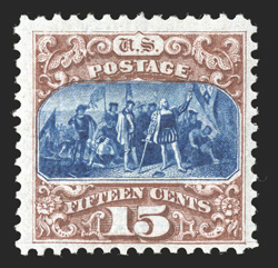 129, 15c Brown and blue re-issue, Ty. III, uncommonly bright and fresh, full o.g., lightly hinged, nearly very fine 2001 PSE certificate.