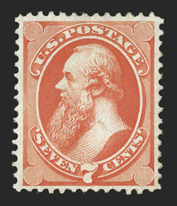 138, 7c Vermilion with grill, unused, with traces of o.g., well centered within large margins, deep intense color and impression, choice very fine 1989 PF
certificate.