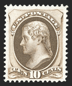 161, 10c Brown, an impressive unused single, being very well centered within extravagantly large margins which are most unusual on this value, rich color, extremely fine 1985
PF certificate.