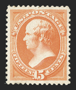 189, 15c Red orange, exceptionally well centered within large margins, vibrant color, o.g., lightly hinged extremely fine 1987 PF certificate and a 2009 PSE certificate (VF-XF
85 OGph SMQ $295.00).