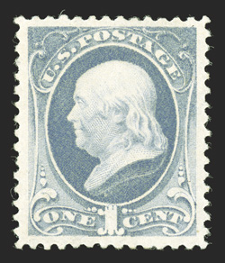 206, 1c Gray blue, precisely centered within extravagantly large margins, lovely rich color and a sharp impression on pristine white paper, o.g., lightly hinged, extremely fine
gem a highly desirable example 2001 PF certificate.