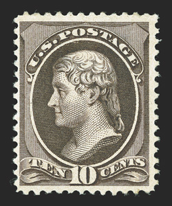 209b, 10c Black brown, striking intense color and razor-sharp impression, well margined for this, o.g., fine and scarce.