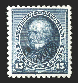227, 15c Indigo, outstanding centering within uncharacteristically large margins, rich luxuriant color and detailed impression on fresh white paper, o.g., l.h., extremely fine
2000 PF certificate.