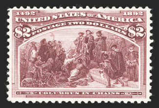 242, $2.00 Columbian, rich color, o.g., lightly hinged, nearly very fine 1987 PF certificate.
