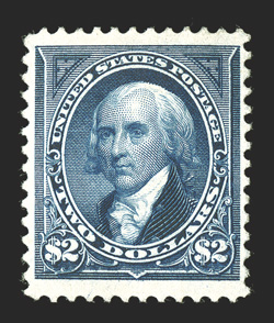 262, $2.00 Bright blue, outstanding color that is particularly deep and luxuriant, razor-sharp impression on fresh white paper, large margins, o.g., faint h.r., very fine 1970
PF and 2009 PSE certificates.