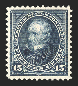 274, 15c Dark blue, wonderfully well centered and margined, strong color in a dark shade, highly detailed impression, o.g., lightly hinged, extremely fine 1999 PF certificate
and a 2009 PSE certificate (XF-Superb 95 OGph SMQ $900.00).