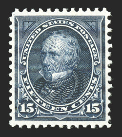 274, 15c Dark blue, wonderfully well centered within generous equal margins, intense color and deeply etched impression contrasted by bright paper, o.g., extremely fine 1982 PF
certificate.