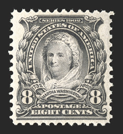 306, 8c Violet black, perfectly centered within generous balanced margins, bright and fresh, pristine o.g., n.h., extremely fine.