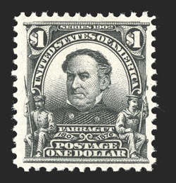 311, $1.00 Black, rich color and sharp impression on fresh paper, o.g., l.h., very fine 2000 PF certificate.