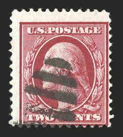 332 var., 2c Carmine, foreign entry, design of 1c error, used with killer portion of duplex postmark, deep rich color, centered to lower right, trivial corner perf. tip crease
at bottom left, fine for this rare and unusual error.According to Max