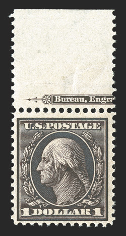 342, $1.00 Violet brown, top sheet-margin part imprint mint single, eye-arresting intense color, o.g., n.h., fresh and fine.