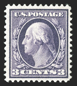 359, 3c Deep violet on bluish paper, well centered within uncharacteristically large margins, strong rich color and a crisp impression, o.g., lightly hinged, very fine 1990 PF
certificate.