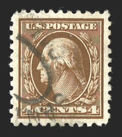 427, 4c Brown, used, choice centering amid extravagantly large margins, strong rich color, light oval cancel, extremely fine 2010 PSE certificate (Superb 95 Jumbo SMQ $95.00
for 95 and $310.00 for 98).