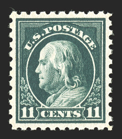 434, 11c Dark green, an exquisite mint single, possessing essentially perfect centering within symmetrical margins, brilliantly fresh, luxuriant deep color, pristine o.g.,
n.h., extremely fine 1987 PF certificate.