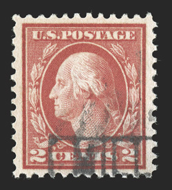 461, 2c Pale carmine red, used with portion of boxed Millburn, N.J. cancel, incredibly well centered amid uncharacteristically large margins, bright and fresh, extremely fine
photocopy of 1999 PF certificate for a block of four, this being the