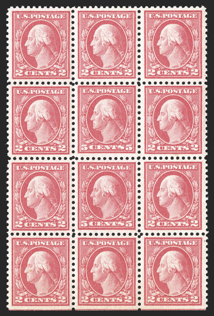 505, 5c Rose error, double error in a block of twelve, bright and fresh, o.g., n.h., fine-very fine.