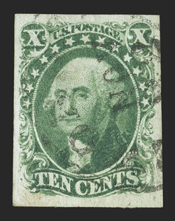 14, 10c Green, Ty. II, large even margins all around, bright and fresh, light town cancel, extremely fine.