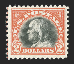 523, $2.00 Orange red and black, gloriously rich colors, well centered, o.g., n.h., very fine.