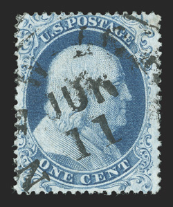 18, 1c Blue, Ty. I, attractively centered used single, strong color and detailed impression on fresh paper, town cancel, very fine.
