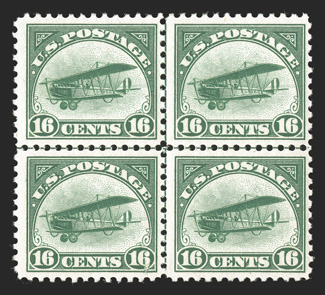 C2, 16c Green, center line block of four, o.g., n.h., fine-very fine.