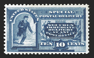 E2, 10c Blue, attractive rich color, o.g., barest trace of hinging, very fine 1999 PF certificate (never hinged) and a 2010 PF certificate (previously hinged).