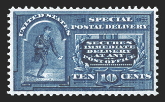 E5, 10c Blue, well centered though reperforated at left, lovely rich color, o.g., n.h., choice very fine clear 1997 PF certificate and a 2010 PF certificate.