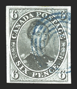 5b, 1855 6p Greenish gray on wove paper, handsome used single, possessing rich luxuriant color and a highly detailed impression on fresh white paper, full to large margins all
around, light blue target cancel, choice very fine 1998 Brandon