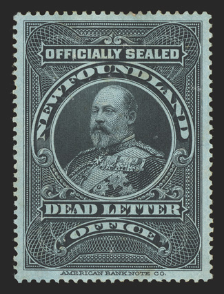 Unitrade OX1i, 1905 Black Post Office seal, watermarked, unused, exceedingly well centered, there is some light toning that is visible mostly on the reverse, otherwise
extremely fine footnoted in Scott (Unitrade C$1,500.00).