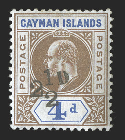 S.G. 35, 1908 2½d on 4p Brown and blue, rich fresh colors, nicely centered, full o.g., tiny h.r., very fine 1936 RPS certificate (Scott 20 $2,000.00).