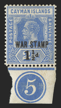S.G. 55, 1917 WAR STAMP 1½d Surcharge on 2½p Deep blue, bottom margin control no. 5 single, well centered, o.g., lightly hinged, very fine (Scott MR3 $1,00.00).