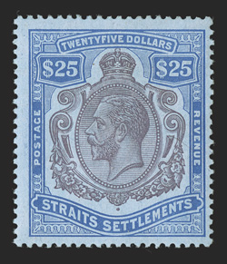 S.G. 213, 1912 $25.00 Purple and blue on blue, bright colors, o.g., lightly hinged, small light mark at left, otherwise fine (Scott 172 $1,600.00).