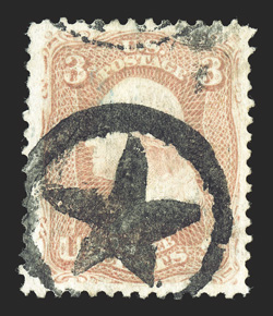 65, 3c Rose, attractively centered used single cancelled by a five point star in circle, the cancel being boldly struck, very fine 2011 PF certificate.