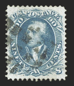 72, 90c Blue, uncommonly well centered and margined, strong color, lightly cancelled, extremely fine 2011 PSE certificate (XF 90 SMQ $1,450.00).