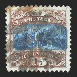 118, 15c Brown and blue, Ty. I, a stunning used example that possesses truly incredibly physical characteristics, as it boasts impeccable centering within extravagantly large
margins all around, plus its colors are rich and fresh, while its impr