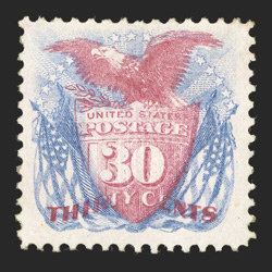 121, 30c Blue and carmine, attractively centered within wide margins, bright colors, o.g., mild h.r., a very fine example of this scarce mint stamp 1983, 2002 and 2010 PF
certificates.