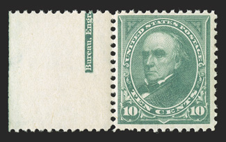 273, 10c Dark green, left sheet-margin part imprint single, bright and fresh, o.g., n.h., very fine.
