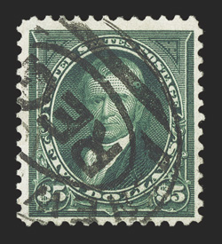 278, $5.00 Dark green, used with bold New York double oval registry postmark, intense color, very fine 2004 PSE certificate.