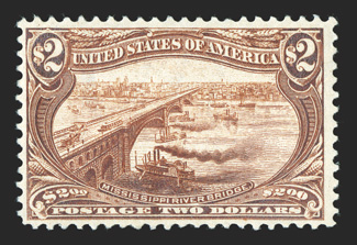 293, $2.00 Trans-Mississippi, larger margins than typically found, lovely rich color, o.g., lightly hinged, very fine 2010 PF certificate.