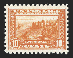 404, 10c Panama-Pacific, perf. 10, a post office fresh mint example of this sought-after 20th century commemorative in premium quality, being especially well centered within
large margins, rich color and sharp impression, full even perforations,