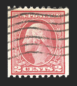 449, 2c Red rotary coil, Ty. I, perf. 10 horiz., scarce used single, bright and fresh, large margins, wavy cancel, very fine 2010 PF certificate.