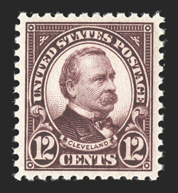564, 12c Brown violet, especially well centered, deeply rich color and a sharp impression, o.g., n.h., extremely fine 2005 PSE certificate (Superb 98 SMQ
$250.00).