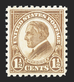 582, 1½c Brown, flawlessly centered, rich color, o.g., n.h., extremely fine 2007 PSE certificate (Superb 98 SMQ $525.00) this is the highest grade the PSE has assigned to a
582.