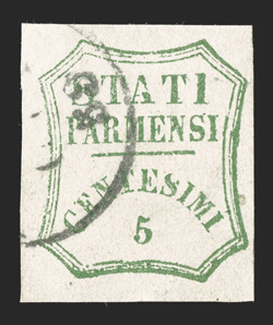 12a, 1859 5c Blue green, full to mostly large margins all around, bright color, light c.d.s. cancel, very fine a rare stamp to find in this premium used condition 1981 E. Diena
and 2010 PF certificates (Sassone 12 Ç7,000).